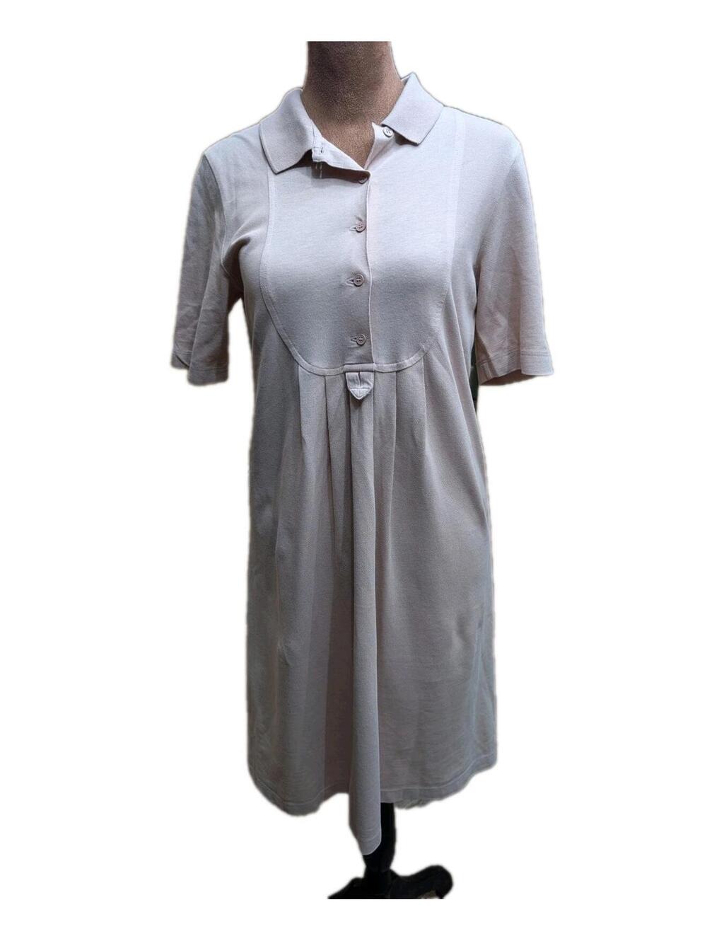 Lacoste Dress 38 Cotton 1/4 Button Up 5191L Beige Front Pleat US 6 Medium